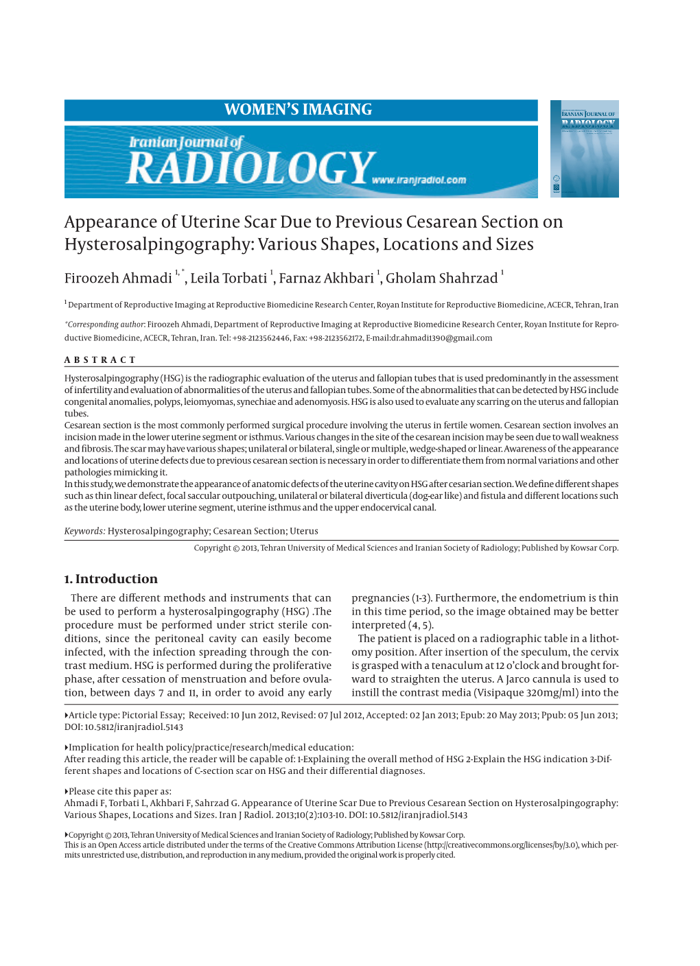 Appearance of Uterine Scar Due to Previous Cesarean Section on Hysterosalpingography: Various Shapes, Locations and Sizes