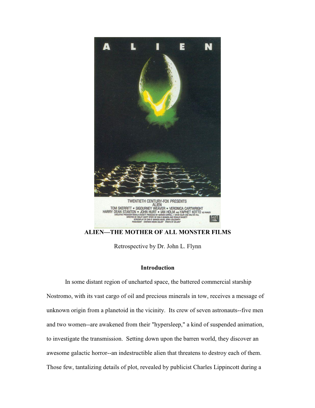 ALIEN—THE MOTHER of ALL MONSTER FILMS Retrospective By