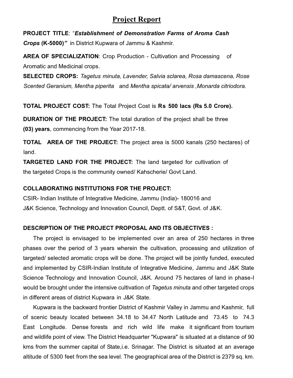 Description of the Project Proposal and Its Objectives