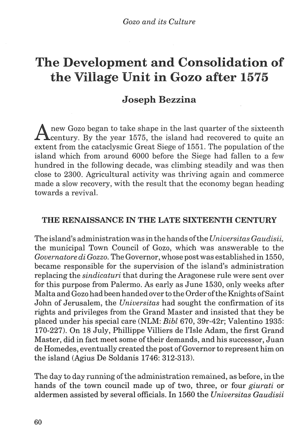 The Development and Consolidation of the Village Unit in Gozo After 1575