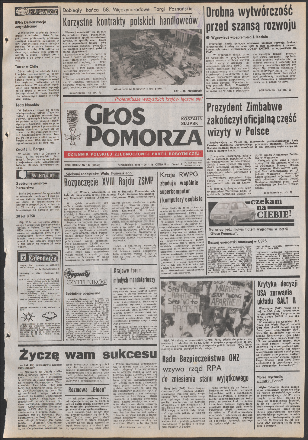 GLOS POMORZA 1986 - 06 - 16 Drobna Wytwórczość Przed Szansą Rozwoju Powrót Delegacji (Dokończenie Ze Str