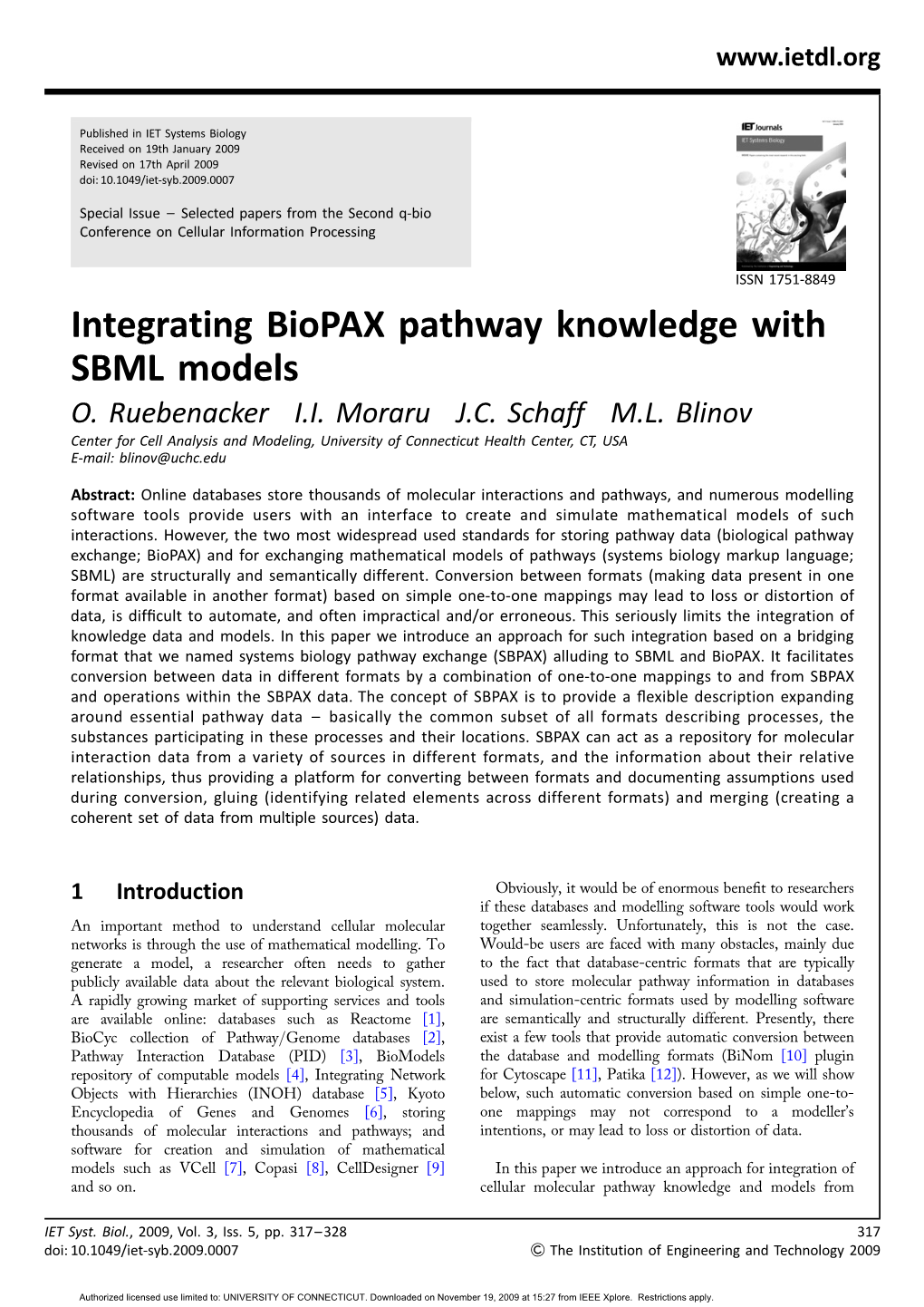 Integrating Biopax Pathway Knowledge with SBML Models O