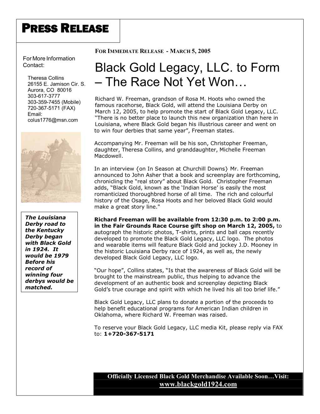 Black Gold Legacy, LLC. to Form – the Race Not Yet Won…