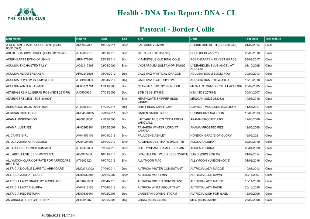 DNA Test Report: DNA - CL