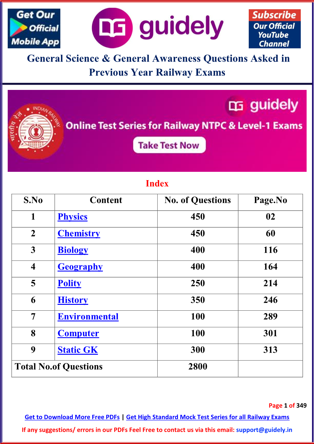 General Science & General Awareness Questions Asked