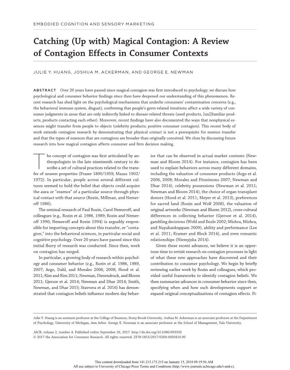 Magical Contagion: a Review of Contagion Effects in Consumer Contexts