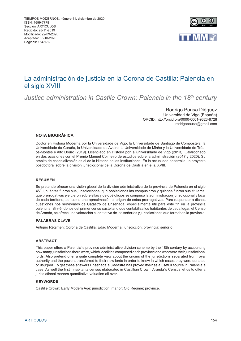 Palencia En El Siglo XVIII Justice Administration in Castile Crown: Palencia in the 18Th Century