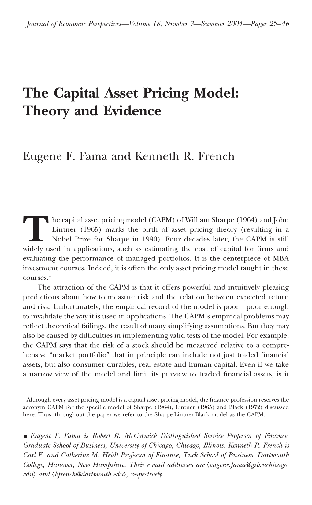 The Capital Asset Pricing Model: Theory and Evidence