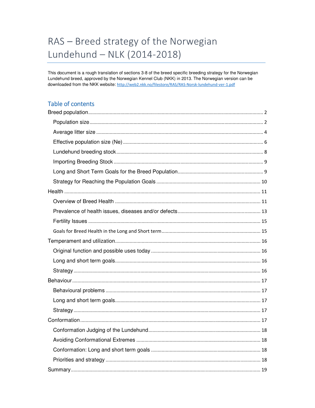 Breed Strategy of the Norwegian Lundehund – NLK (2014-2018)