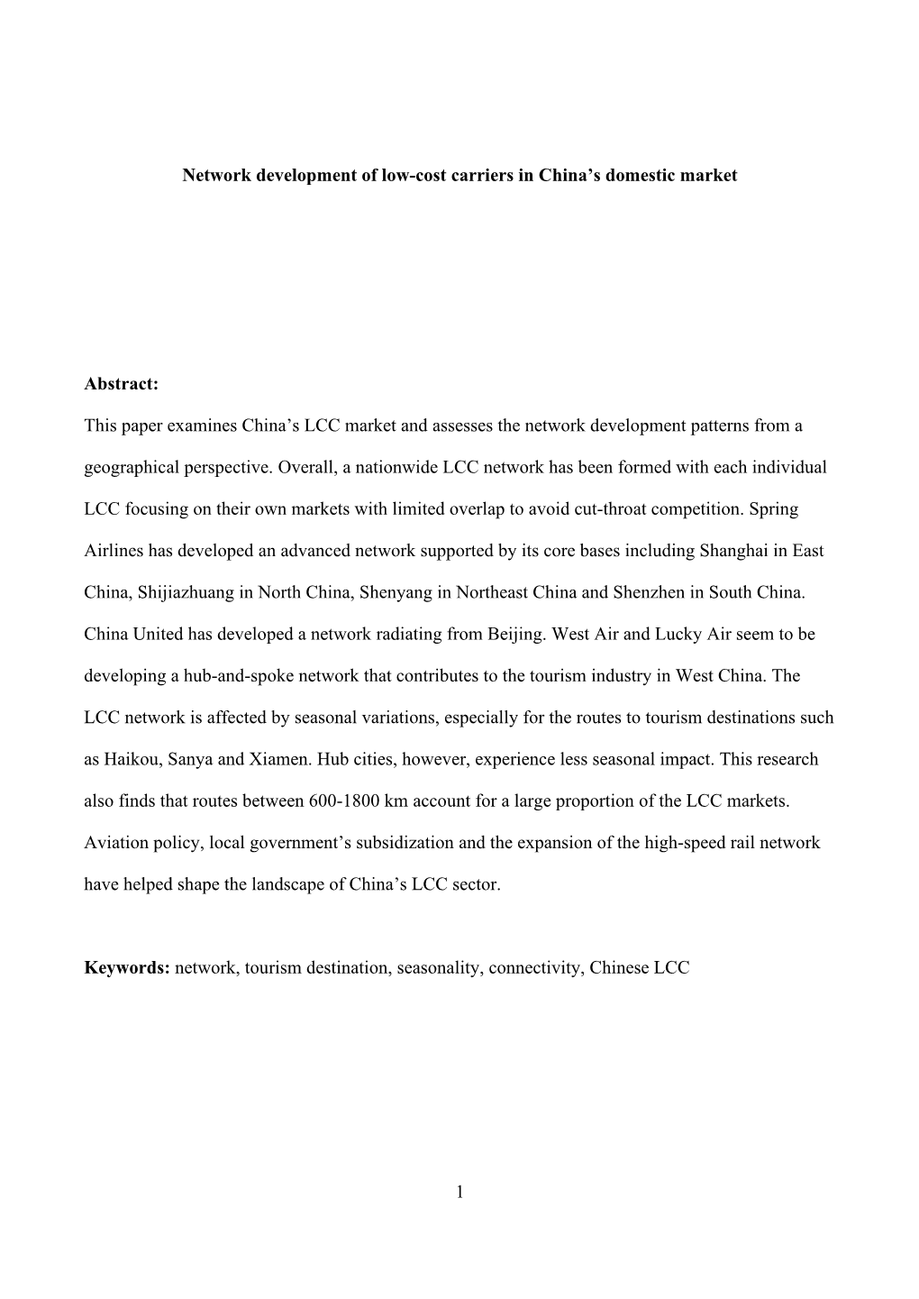 This Paper Examines China's LCC Market and A