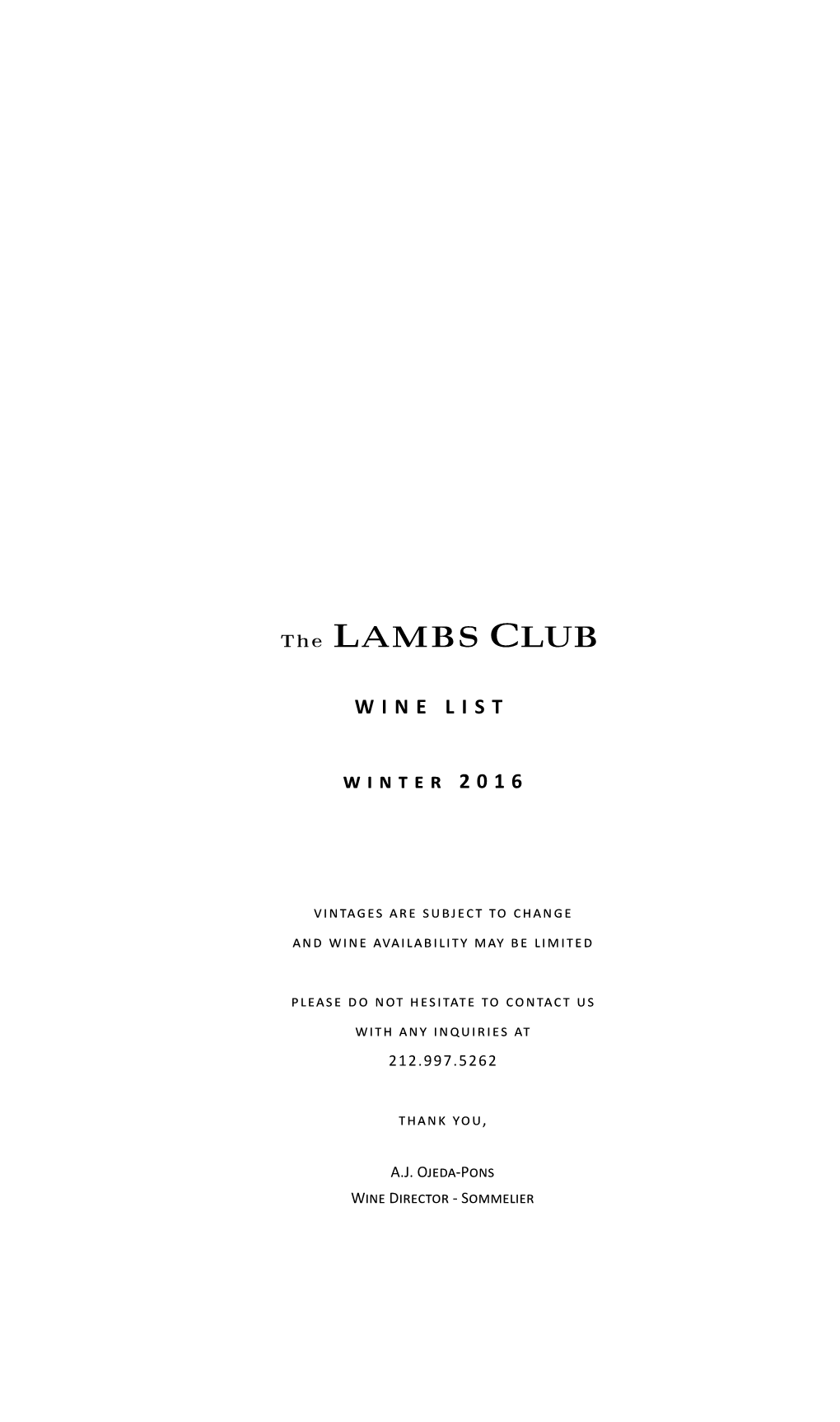 WINE LIST Winter 2 0