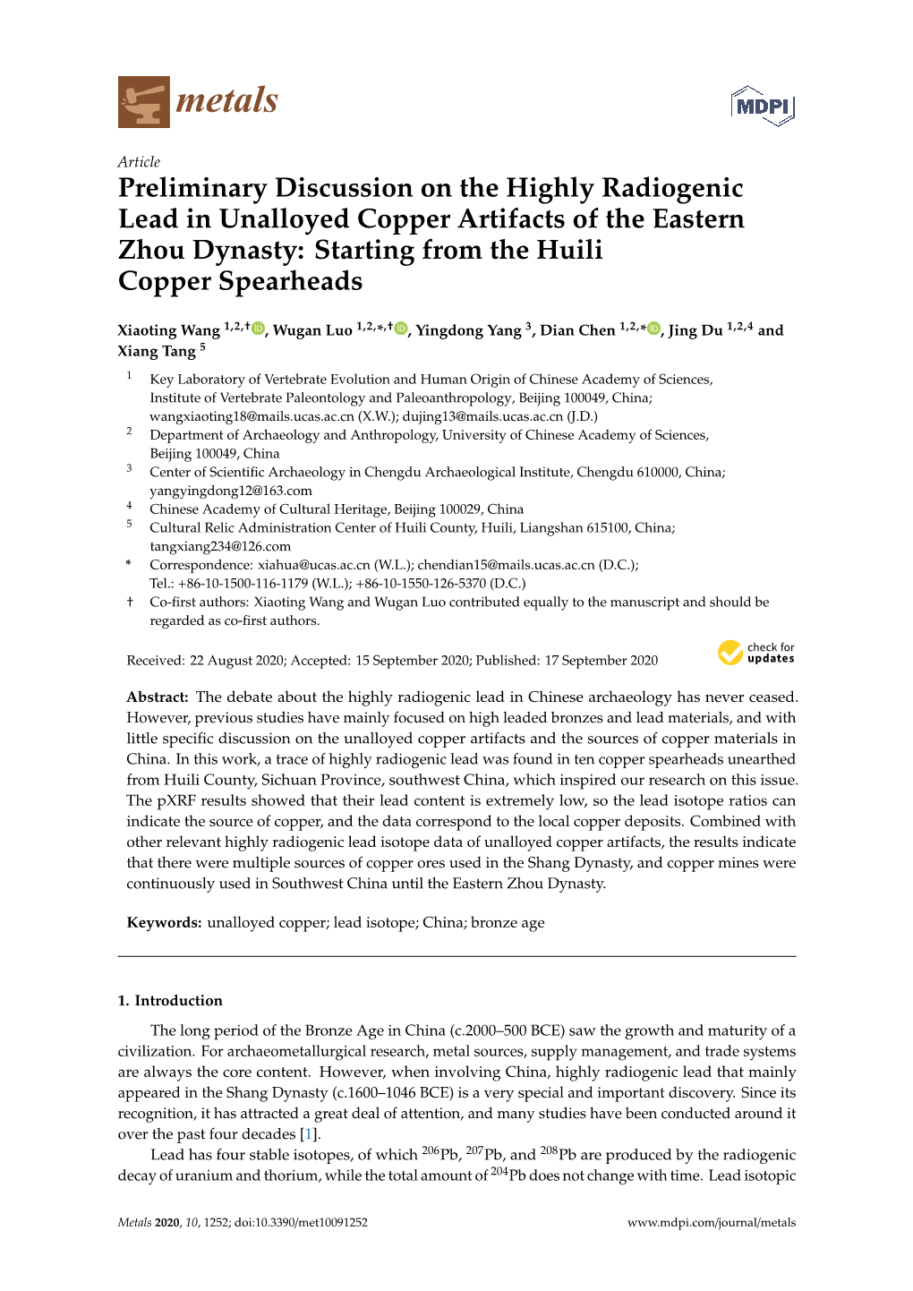Preliminary Discussion on the Highly Radiogenic Lead in Unalloyed Copper Artifacts of the Eastern Zhou Dynasty: Starting from the Huili Copper Spearheads