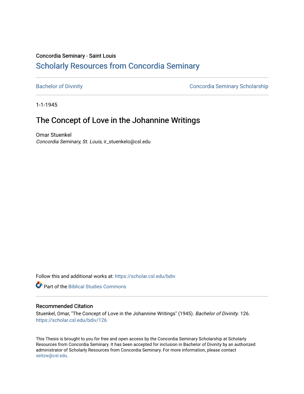 The Concept of Love in the Johannine Writings