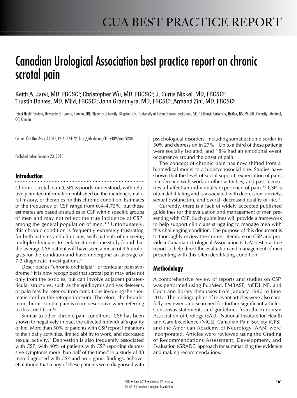Canadian Urological Association Best Practice Report on Chronic Scrotal Pain