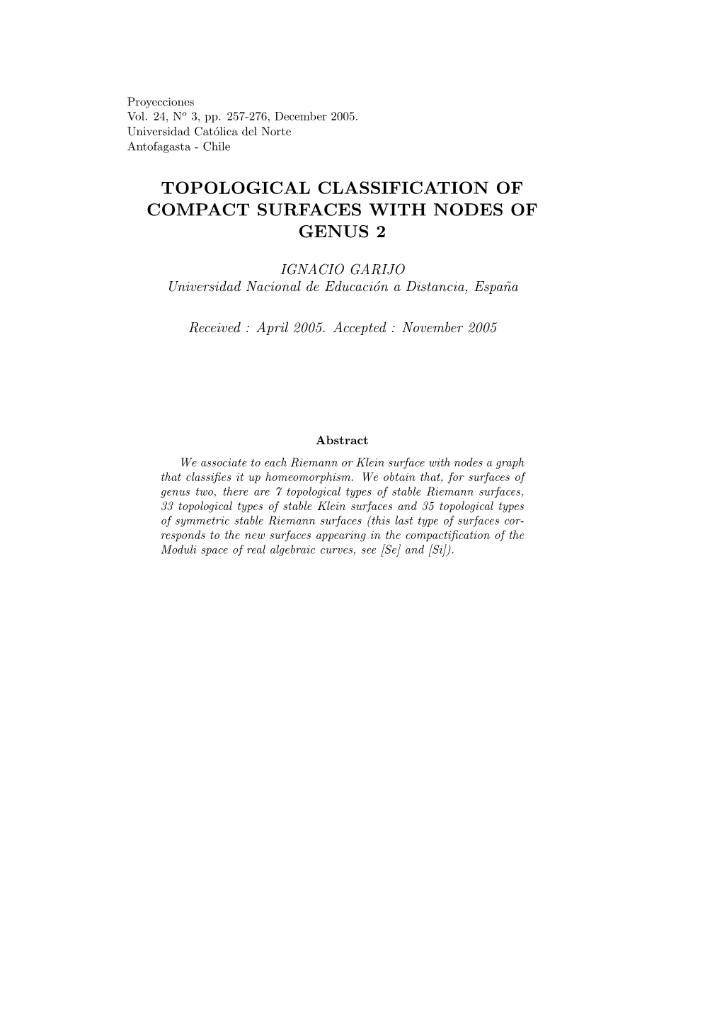 Topological Classification of Compact Surfaces with Nodes of Genus 2