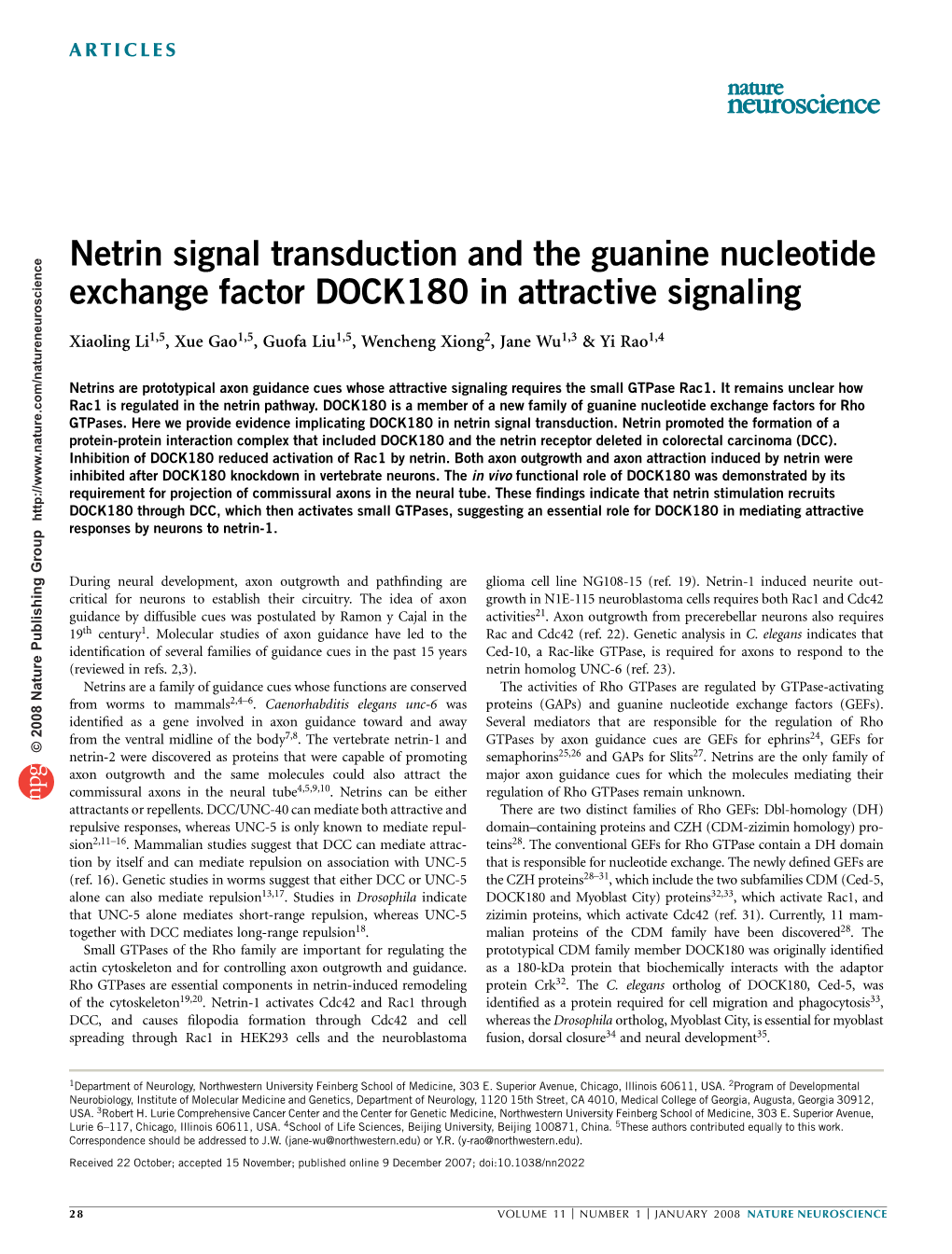 Netrin Signal Transduction and the Guanine Nucleotide Exchange Factor DOCK180 in Attractive Signaling