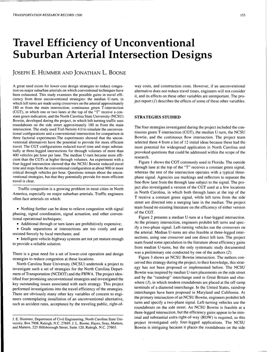 Travel Efficiency of Unconventional Suburban Arterial Intersection Designs