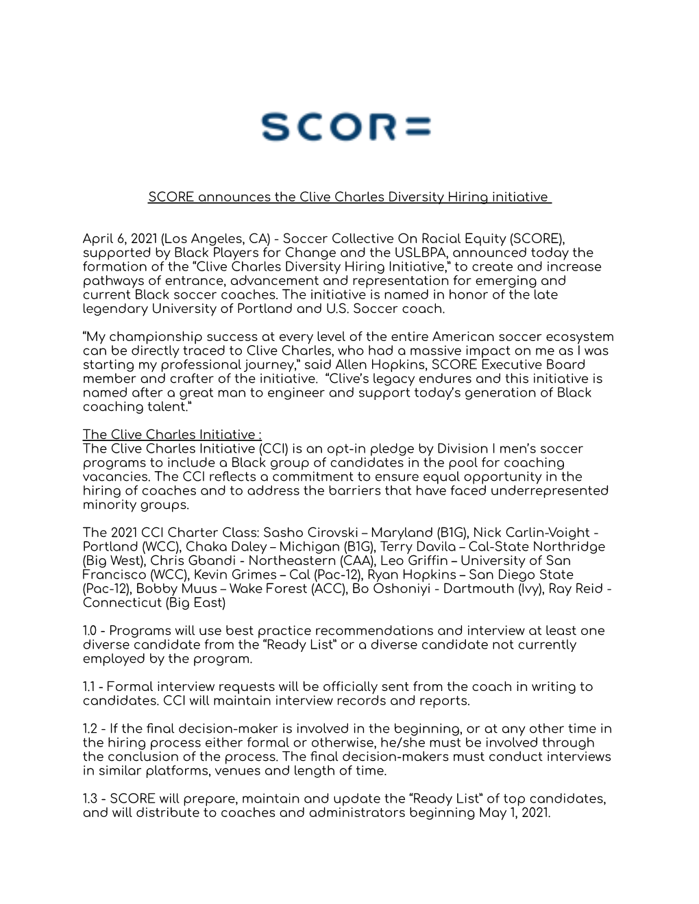 SCORE Announces the Clive Charles Diversity Hiring Initiative