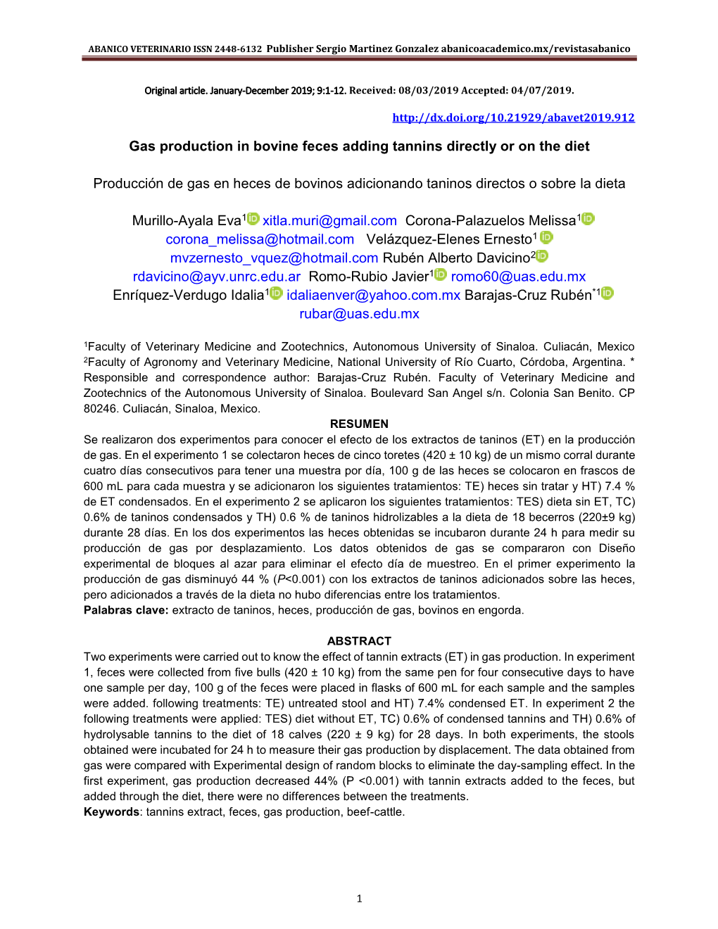 Gas Production in Bovine Feces Adding Tannins Directly Or on the Diet Producción De Gas En Heces De Bovinos Adicionando Taninos