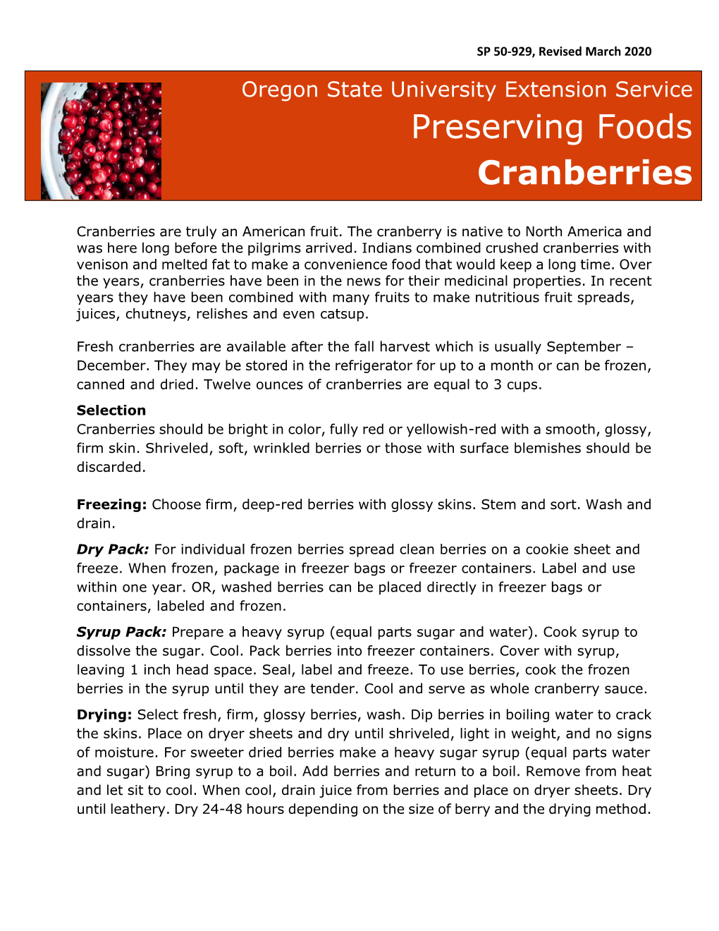 Preserving Foods Cranberries