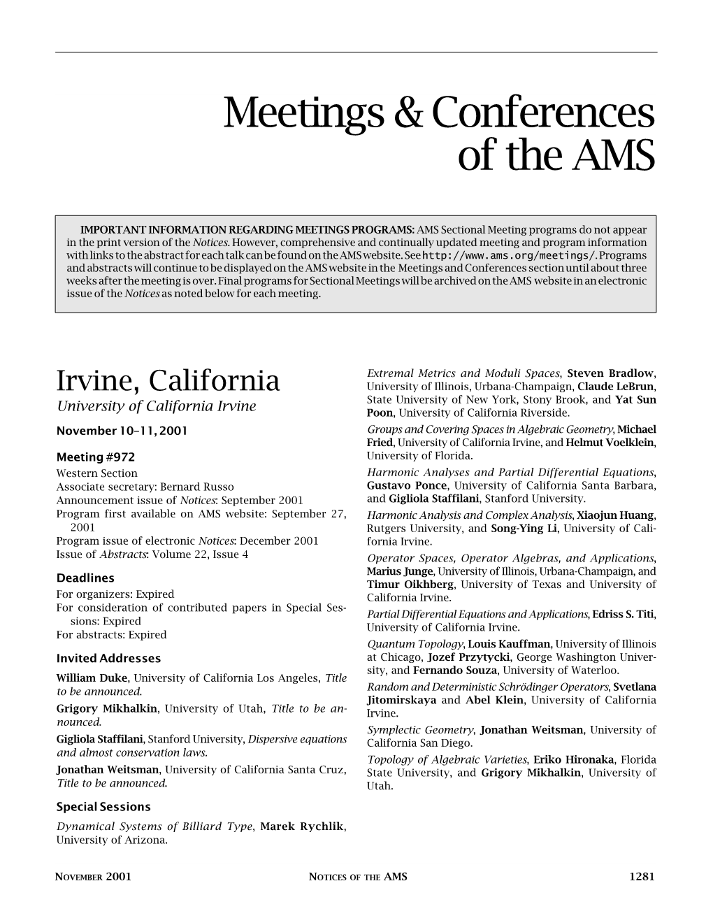 Meetings & Conferences of the AMS, Volume 48, Number 10