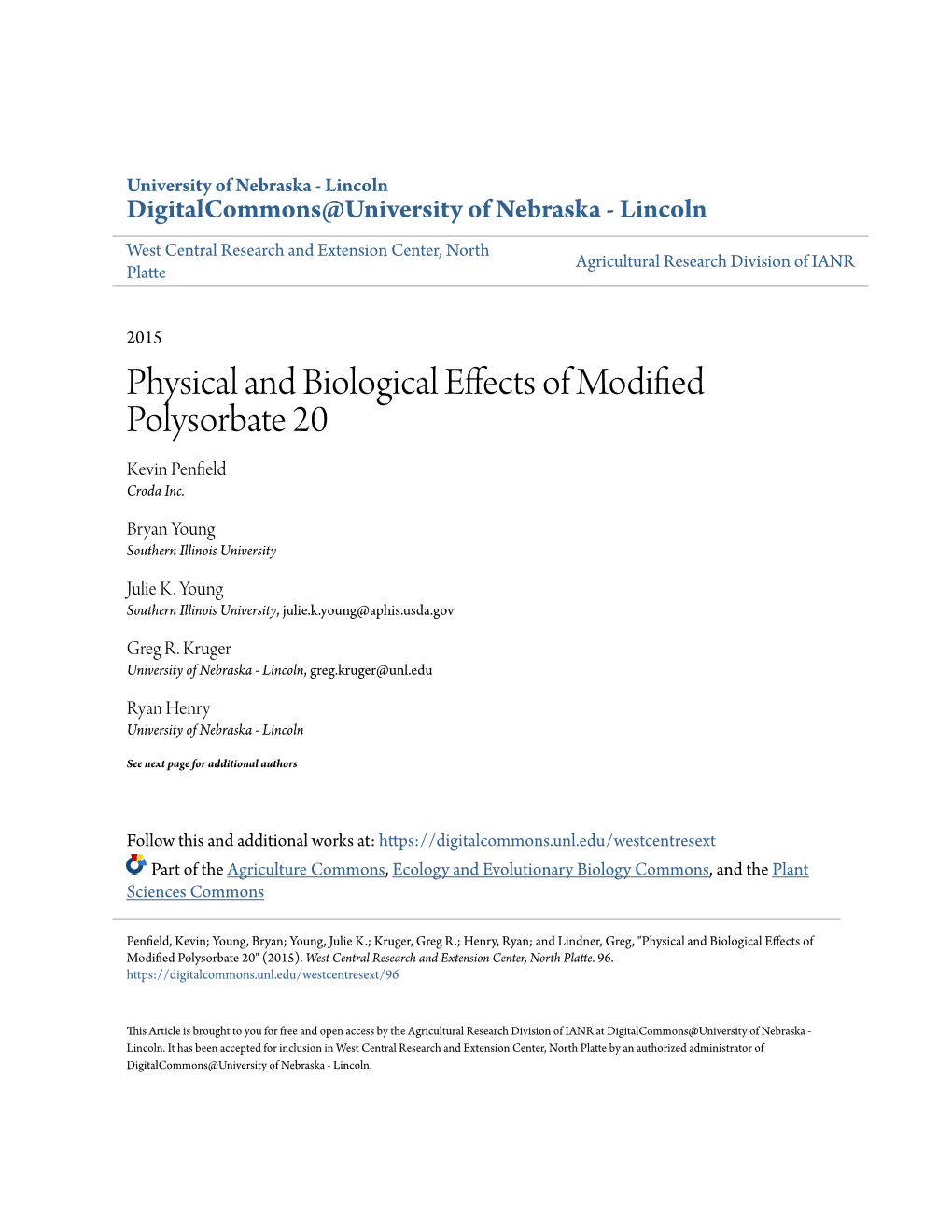 Physical and Biological Effects of Modified Polysorbate 20 Kevin Penfield Croda Inc