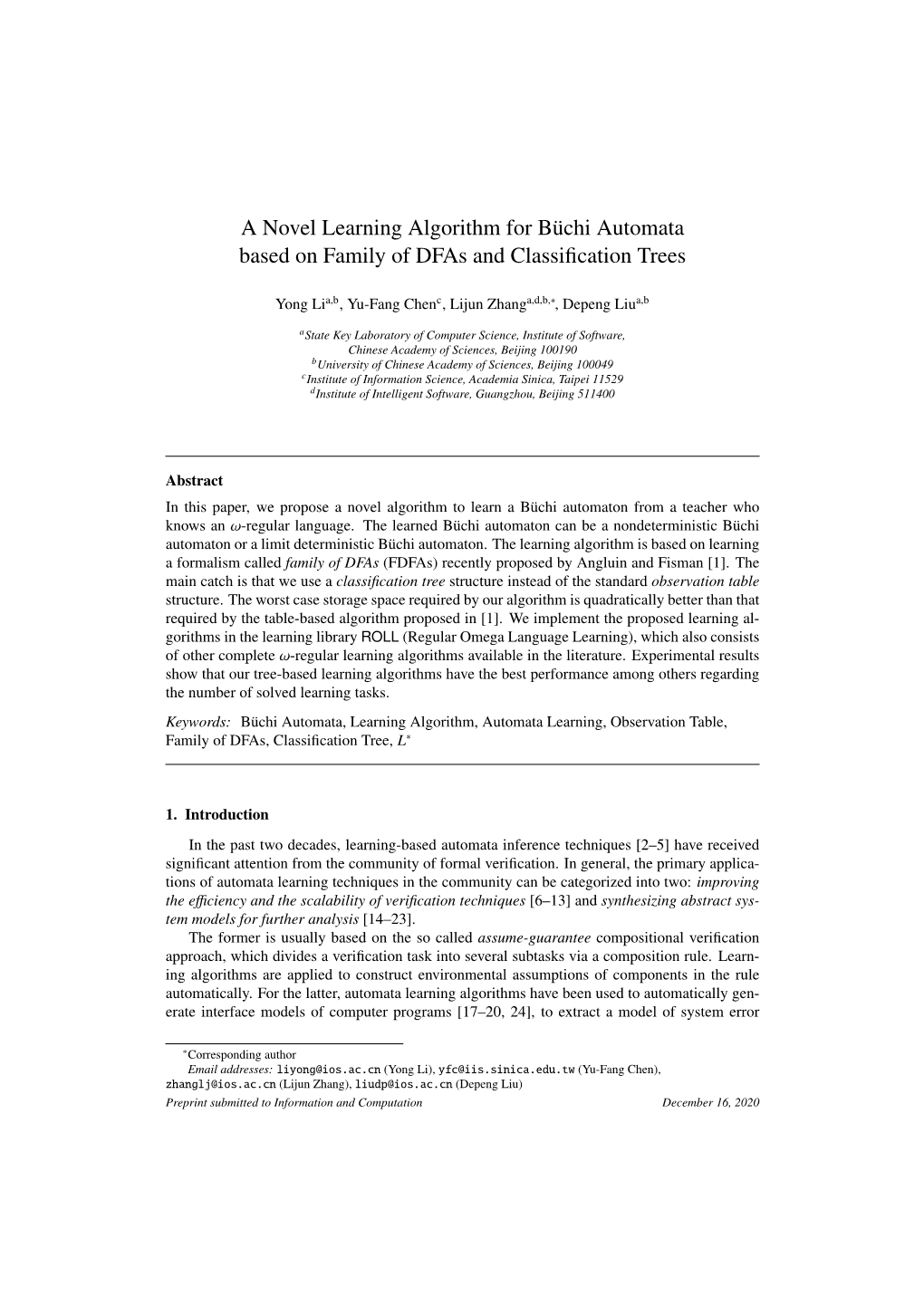 A Novel Learning Algorithm for Büchi Automata Based on Family of Dfas