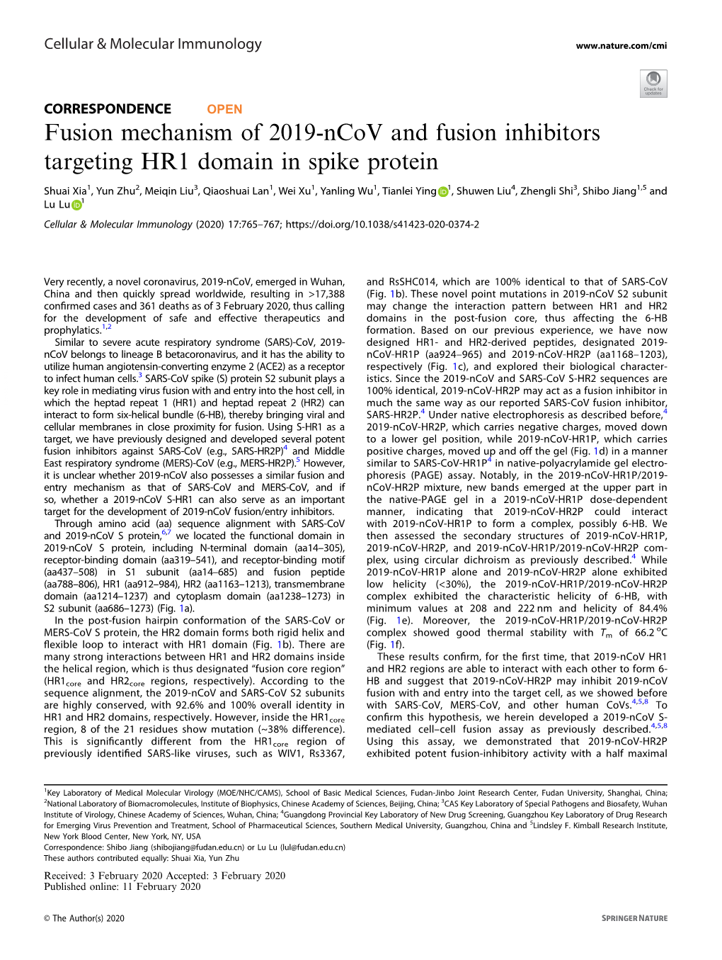Fusion Mechanism of 2019-Ncov and Fusion Inhibitors Targeting HR1 Domain in Spike Protein