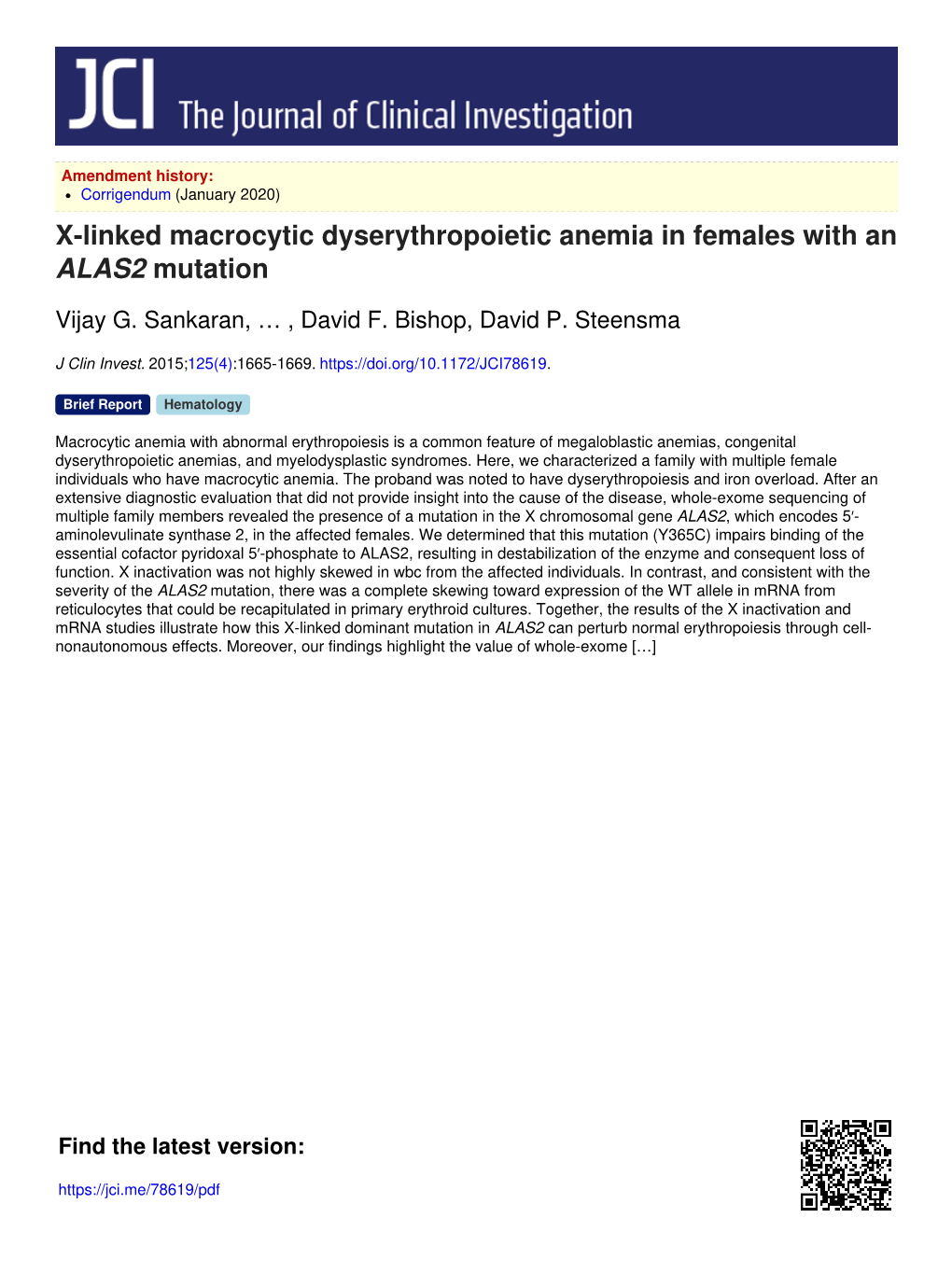 X-Linked Macrocytic Dyserythropoietic Anemia in Females with an ALAS2 Mutation