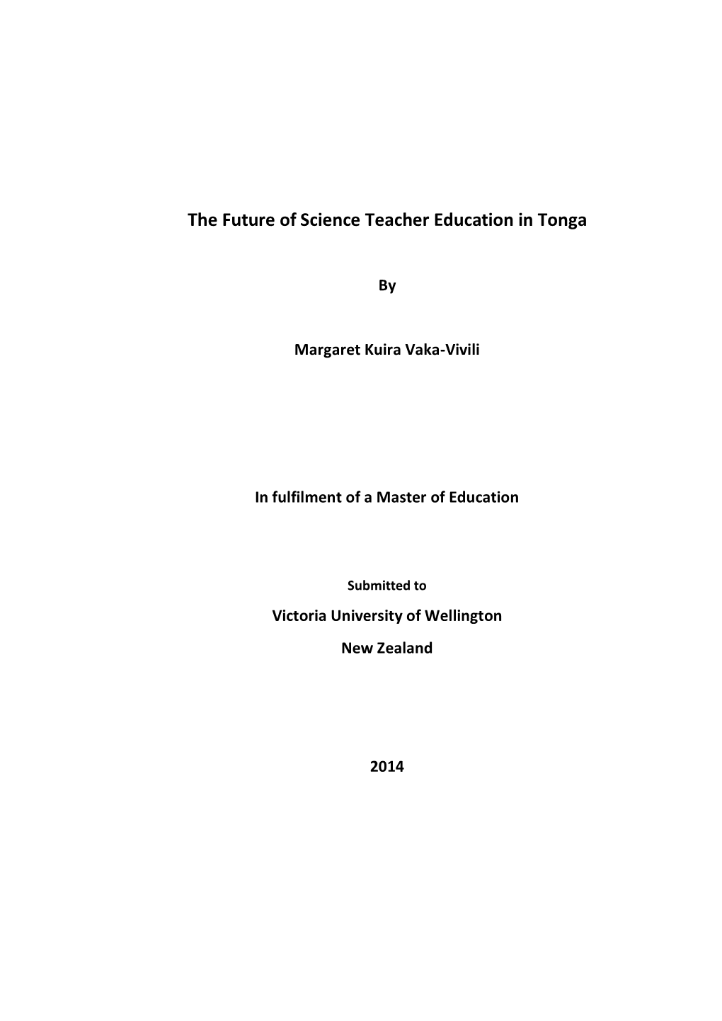 The Future of Science Teacher Education in Tonga