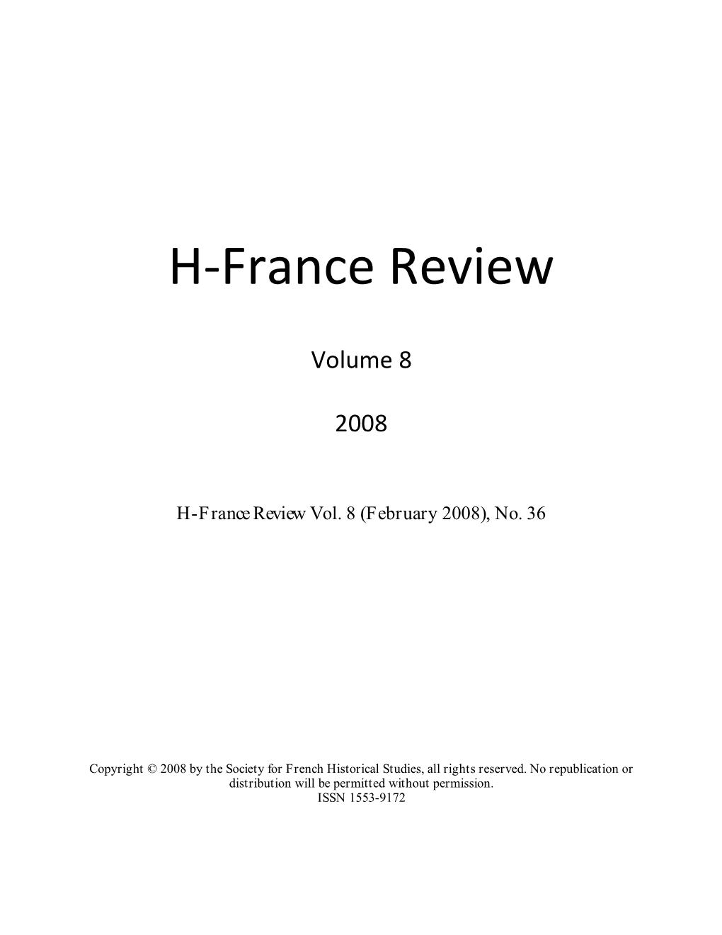 H-France Review Vol. 8 (February 2008), No. 36