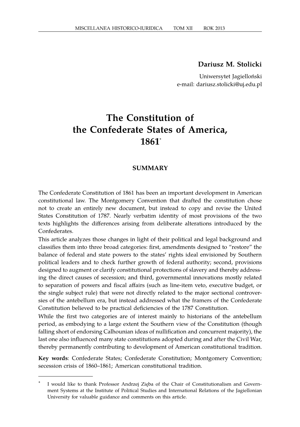 The Constitution of the Confederate States of America, 1861*