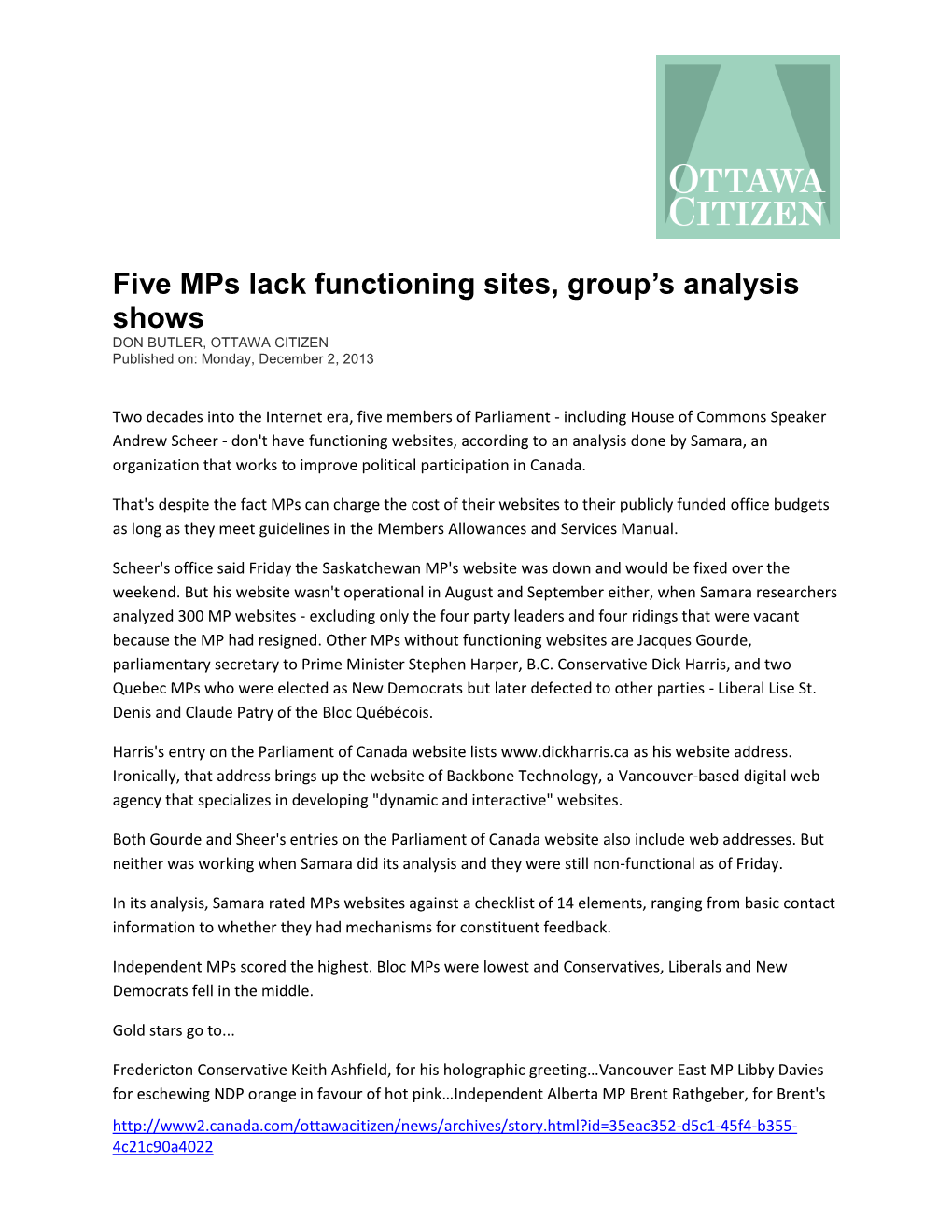 Five Mps Lack Functioning Sites, Group's Analysis Shows