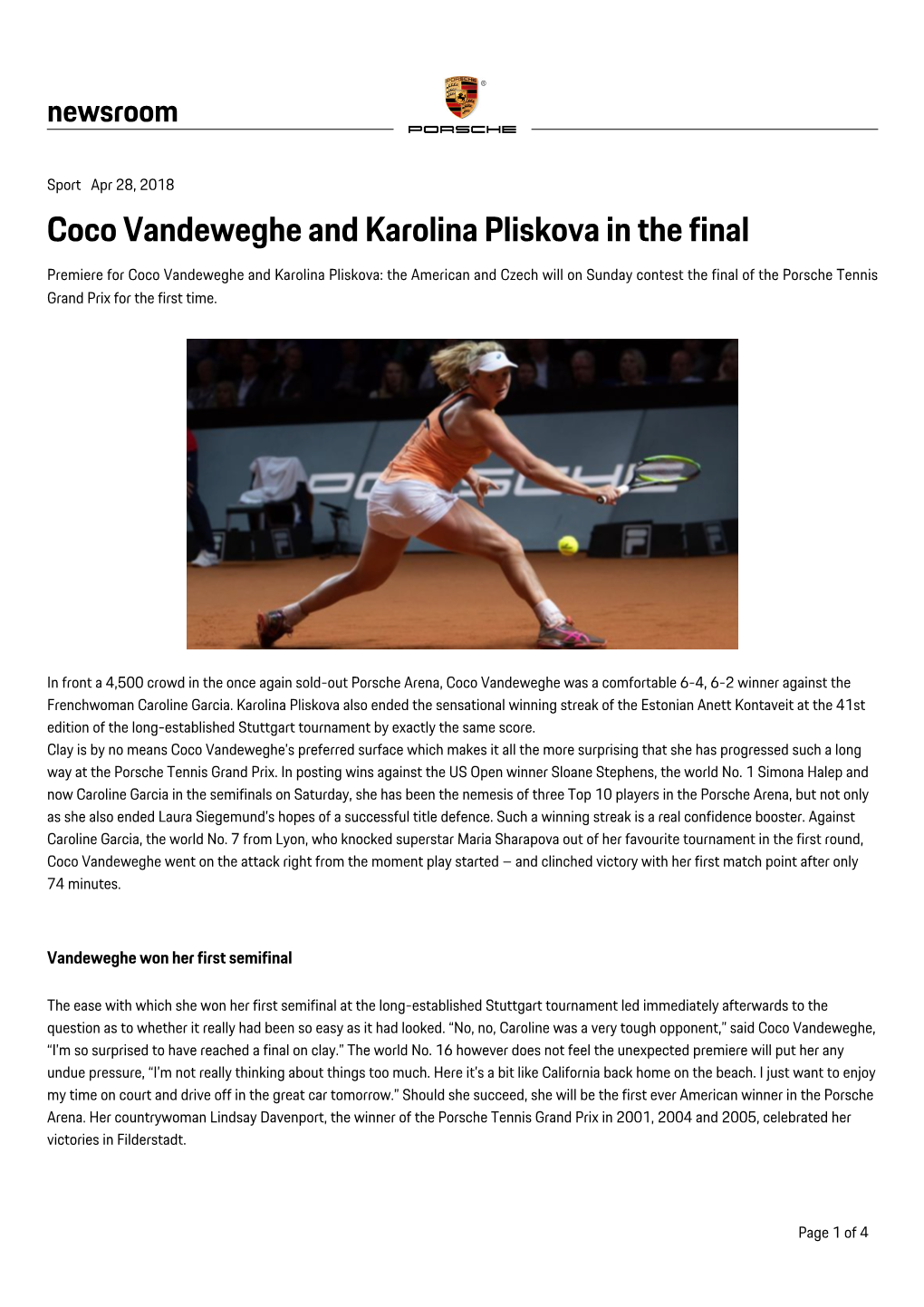 Coco Vandeweghe and Karolina Pliskova in the Final