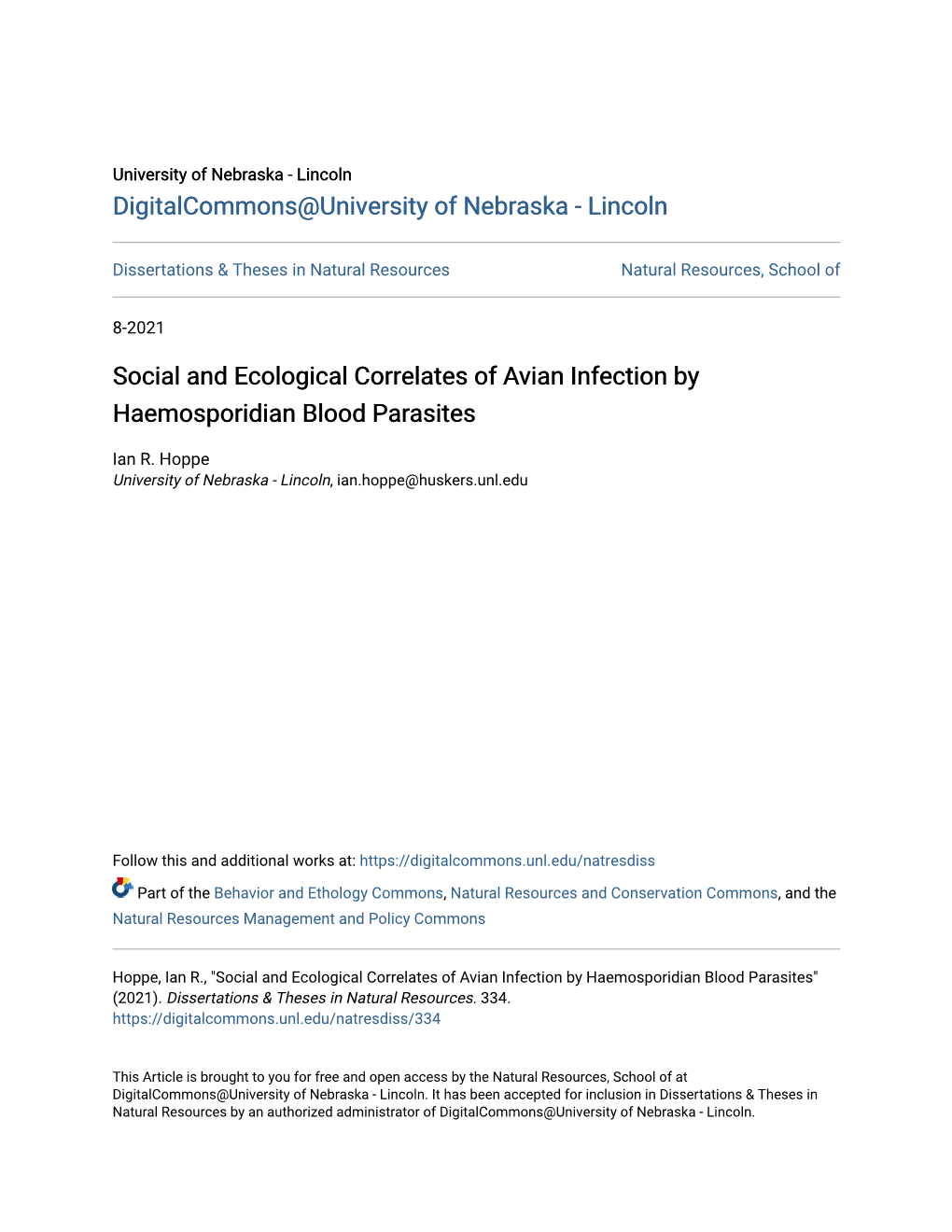 Social and Ecological Correlates of Avian Infection by Haemosporidian Blood Parasites