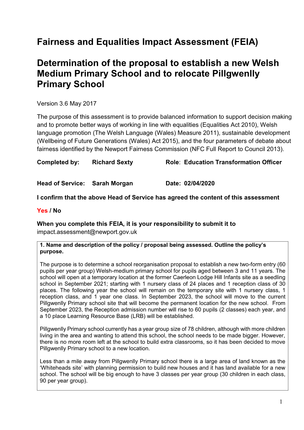 Establishment of New WM Primary School