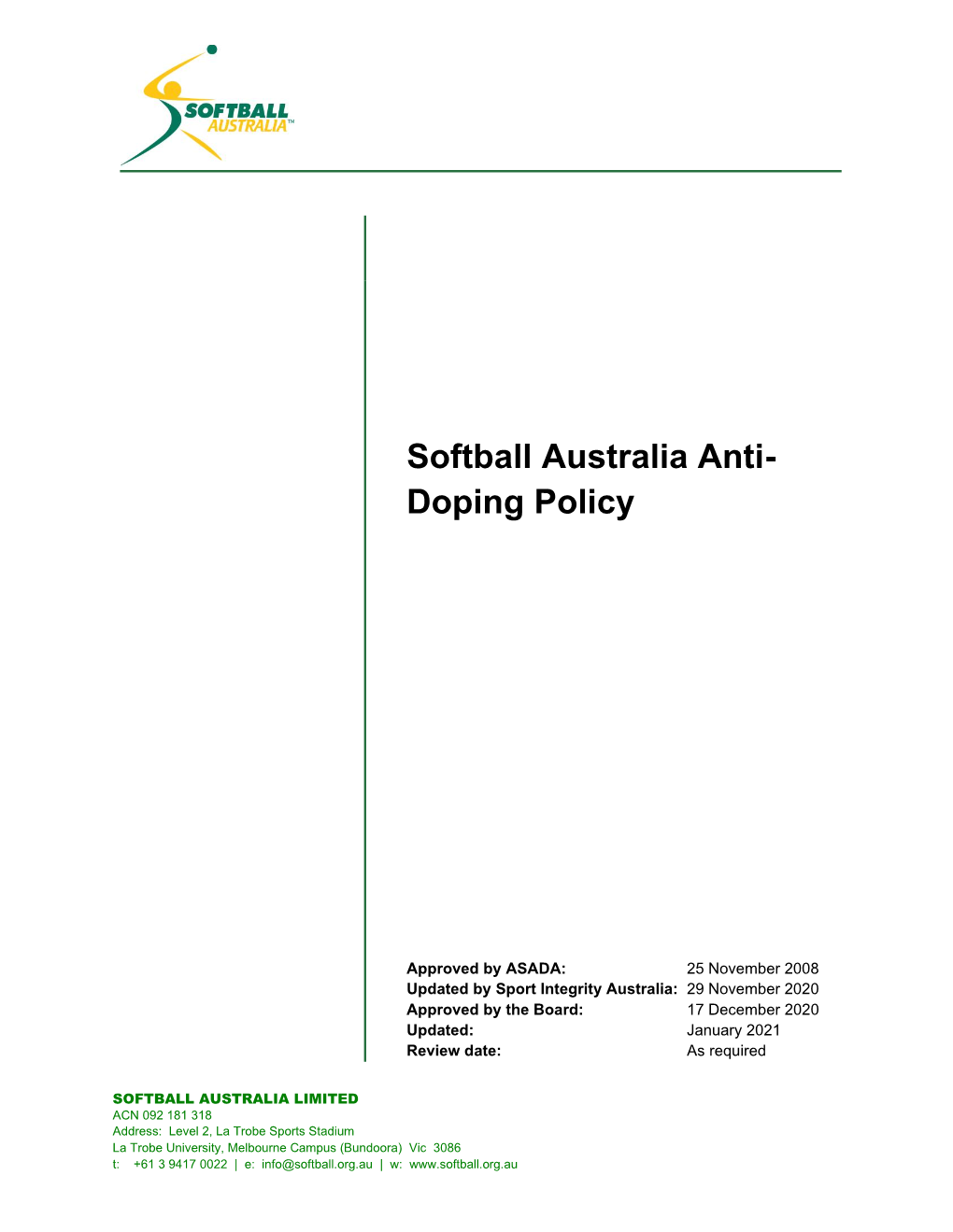 Softball Australia Anti- Doping Policy