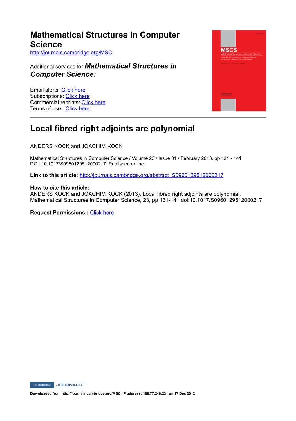 Mathematical Structures in Computer Science Local Fibred Right Adjoints