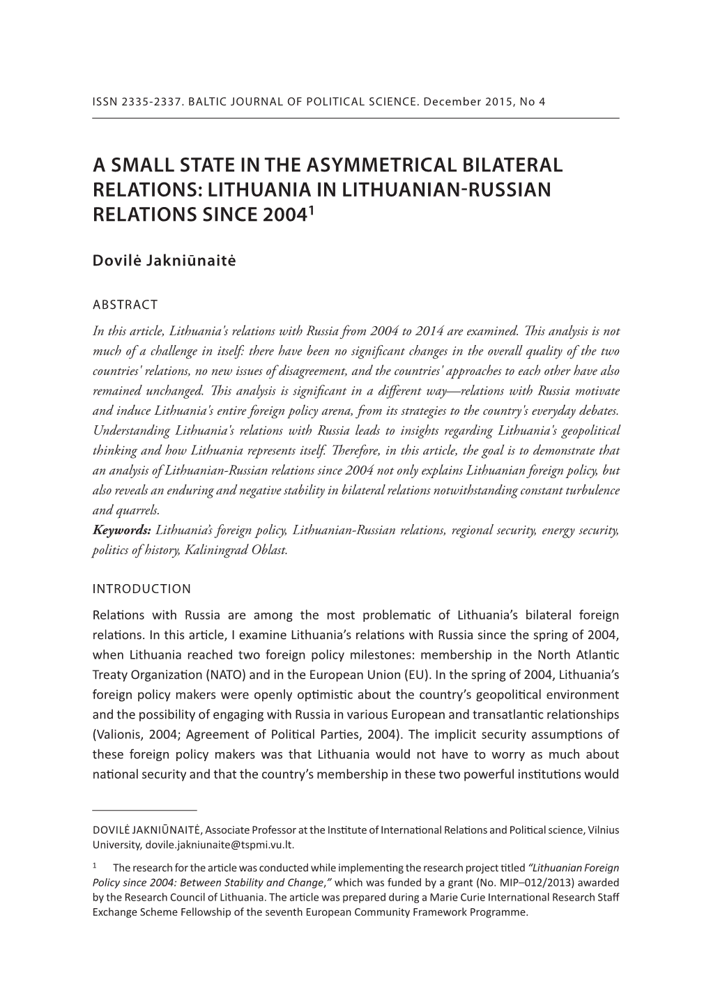 Lithuania in Lithuanian-Russian Relations Since 20041