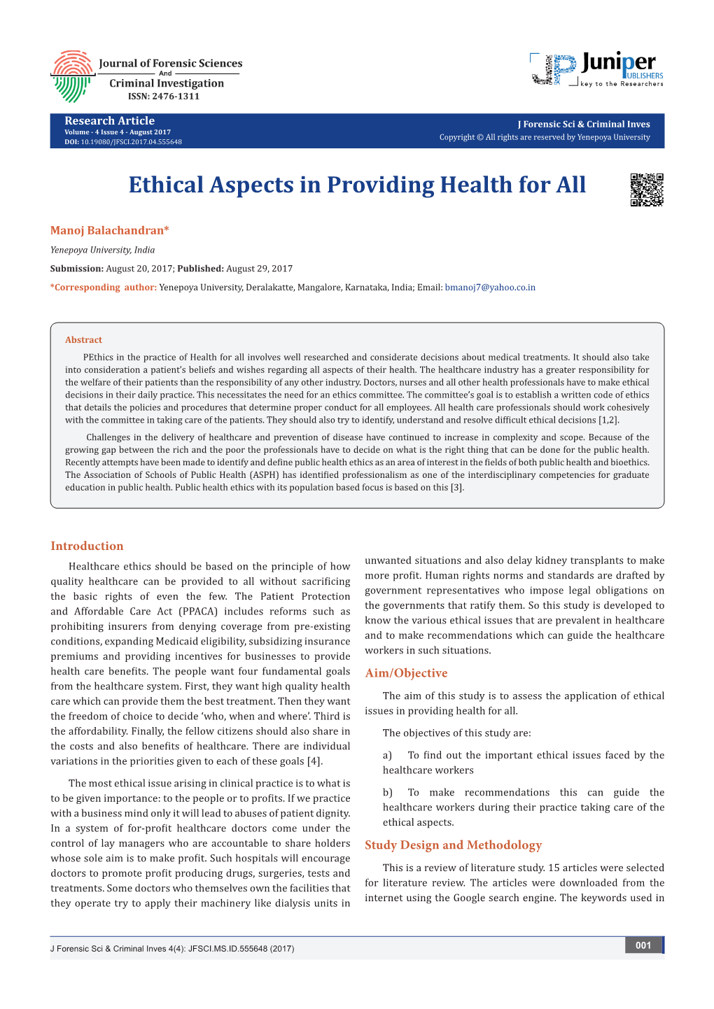 Ethical Aspects in Providing Health for All