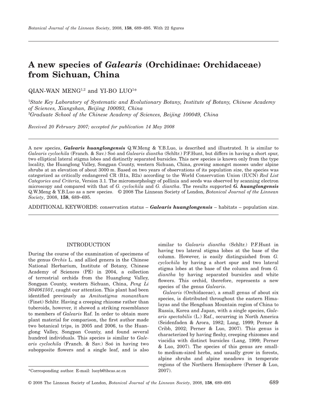 A New Species of Galearis (Orchidinae: Orchidaceae) from Sichuan, China