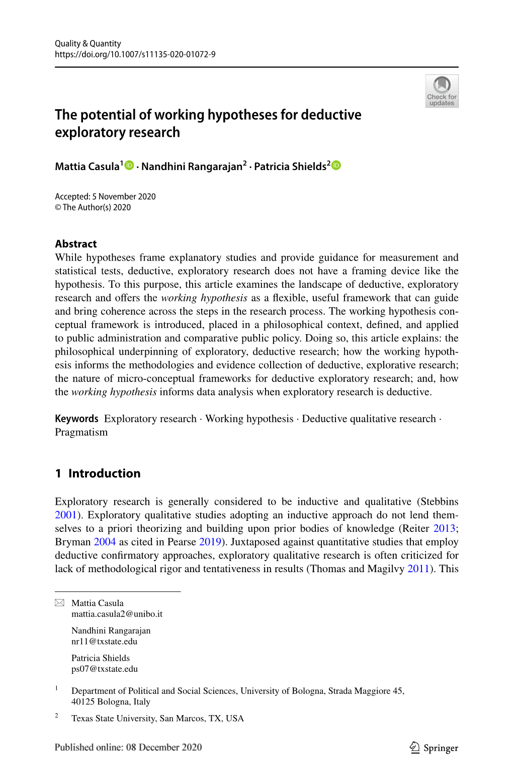 The Potential of Working Hypotheses for Deductive Exploratory Research