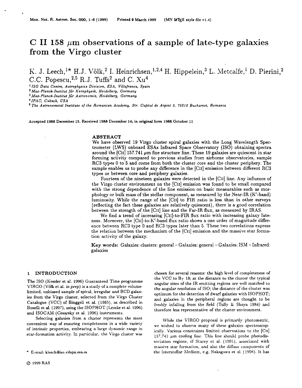 C I1 158 Pm Observations of a Sample of from the Virgo