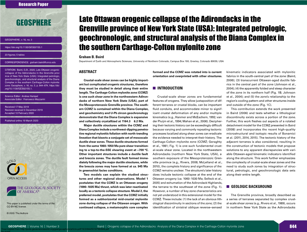 Late Ottawan Orogenic Collapse of the Adirondacks in the Grenville Province of New York State (USA): Integrated Petrologic