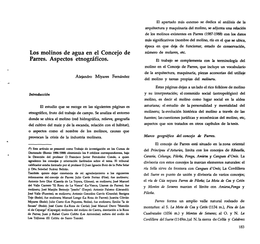 Los Molinos De Agua En El Concejo De Parres. Aspectos Etnográficos