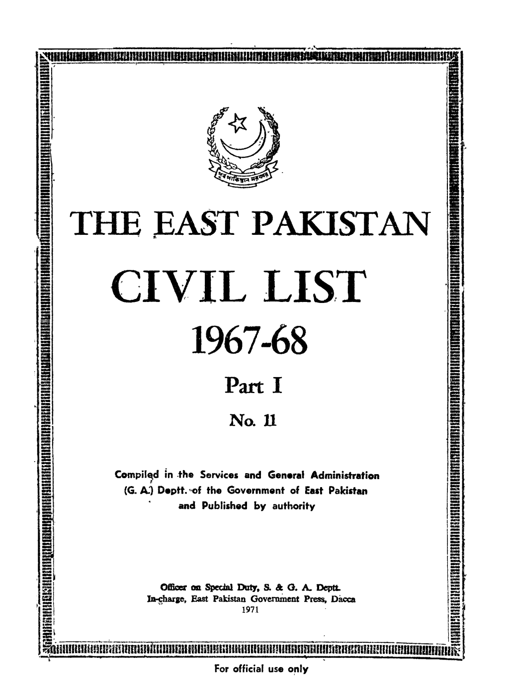 CIVIL LIST 1967-68 Pan I No