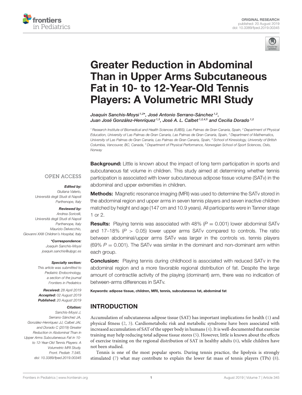 Greater Reduction in Abdominal Than in Upper Arms Subcutaneous Fat in 10- to 12-Year-Old Tennis Players: a Volumetric MRI Study