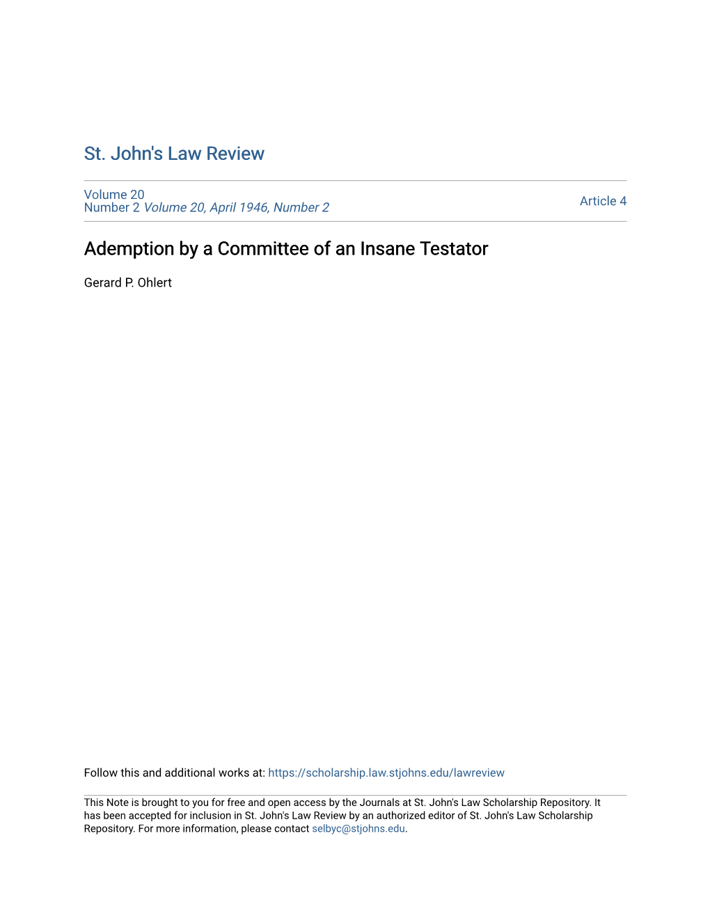 Ademption by a Committee of an Insane Testator