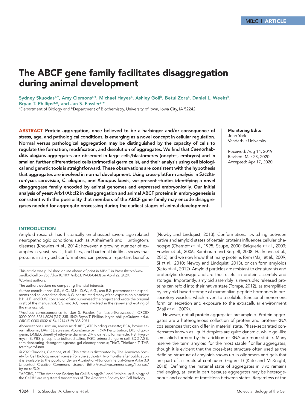The ABCF Gene Family Facilitates Disaggregation During Animal Development