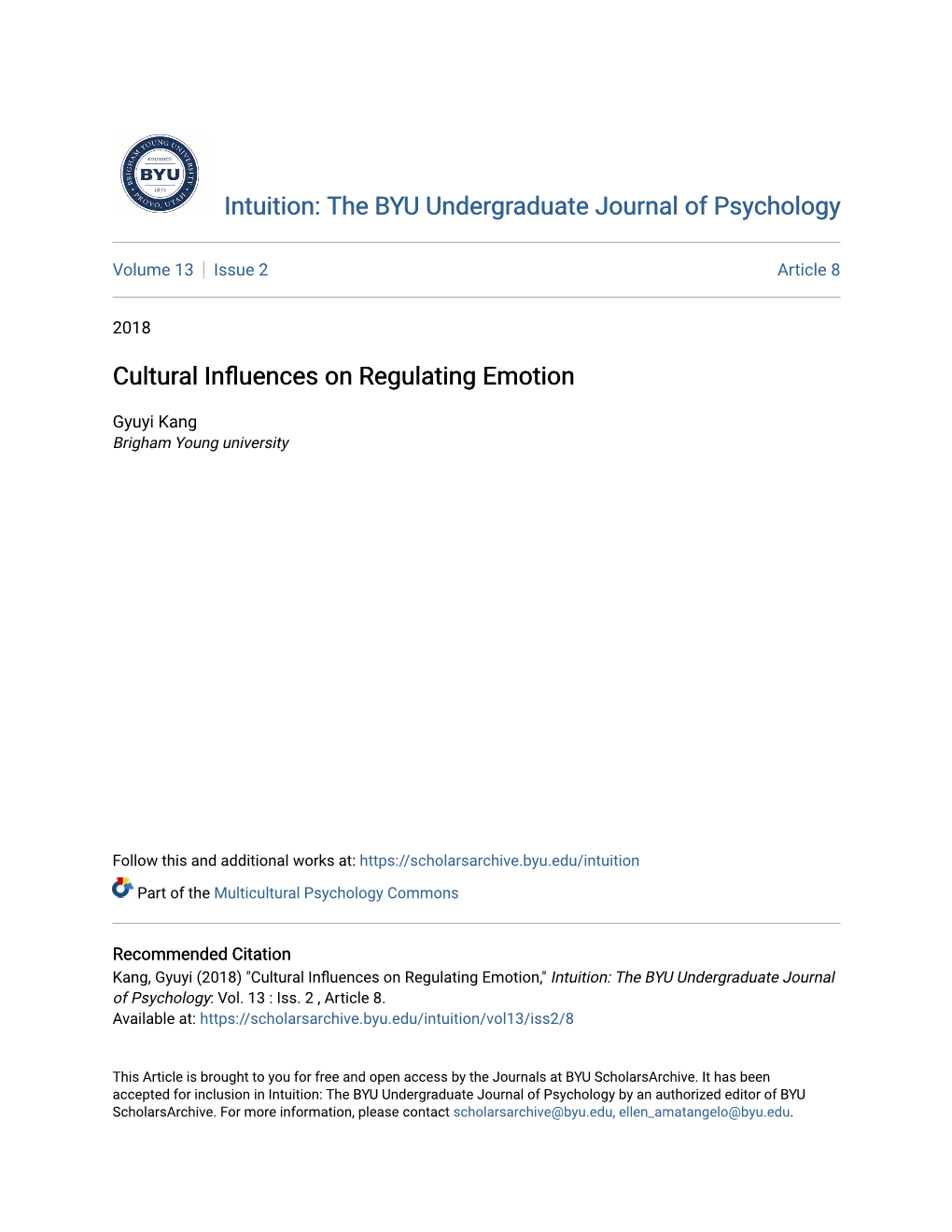 Cultural Influences on Regulating Emotion